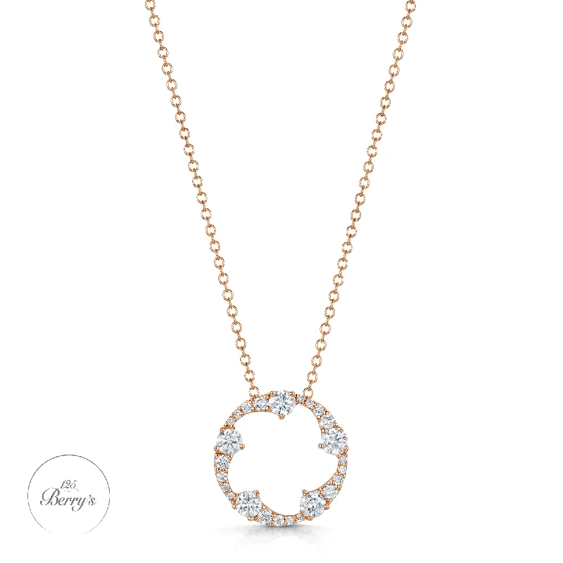 Personalized Bar Necklace for Gifts-OPEIA Collection 18ct Rose Gold Diamond Fancy Circle Pendant With Chain