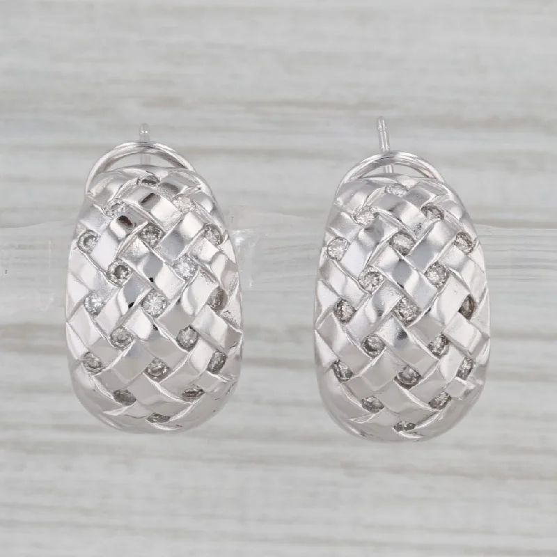 Large Crystal Earrings for Weddings-0.54ctw Diamond Basket Weave Drop Earrings 14k White Gold Omega Backs