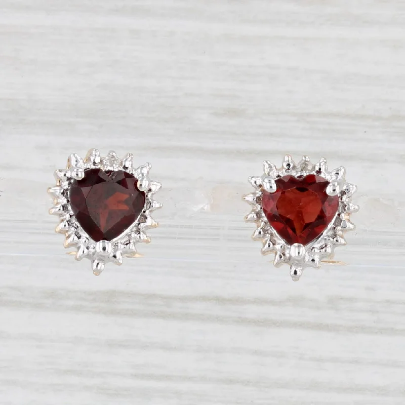 Cute Sterling Silver Earrings for Teens-2ctw Garnet Diamond Halo Heart Stud Earrings 14k Yellow Gold