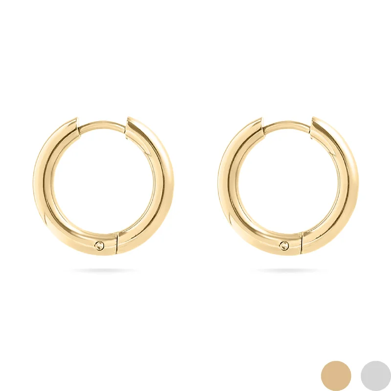 Bright Silver Earrings for Summer-18K Gold PVD Stainless Steel Circle Huggie Hoop Earrings / ERJ0024