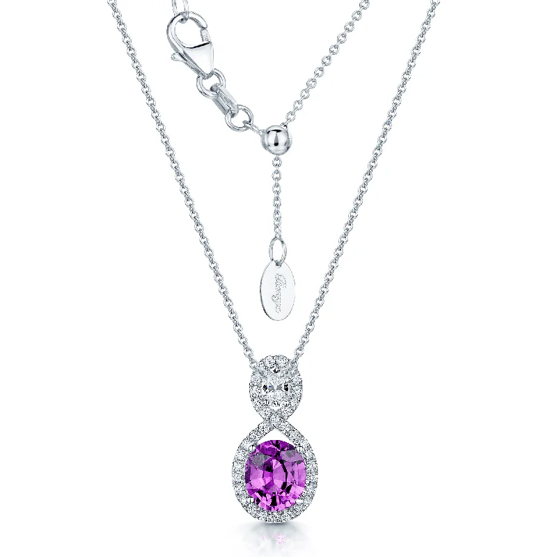 Classic Pendant Necklace for Bridesmaids-18ct White gold Oval Pink Sapphire And Oval Diamond Figure Eight Cluster Pendant