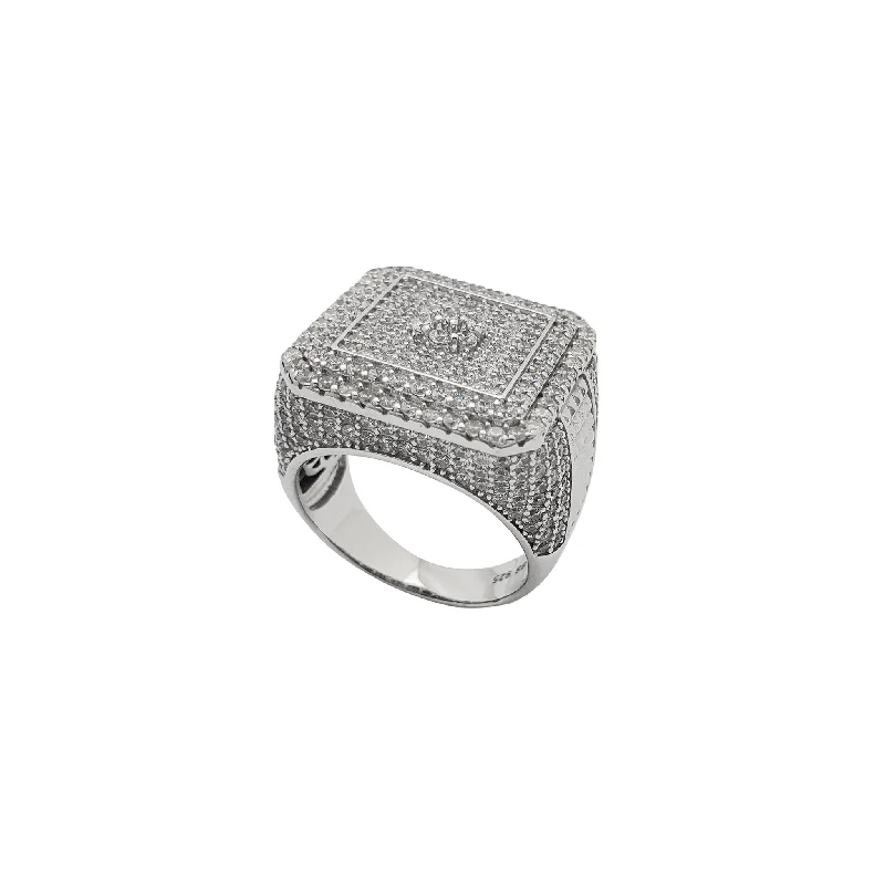 Classic Silver Wedding Ring with Channel Set Diamonds-Icy Icy Square Ring (Silver)