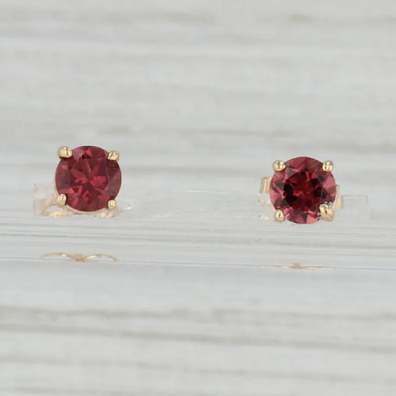 Fancy Wedding Earrings for Brides-1.04ctw Round Pink Tourmaline Stud Earrings 14k Yellow Gold Solitaire Studs