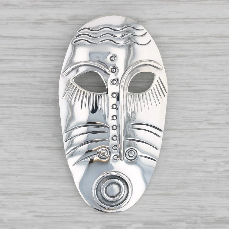 Floral Gold Brooch-Tribal Mask Statement Brooch Sterling Silver Pin Vintage Woods