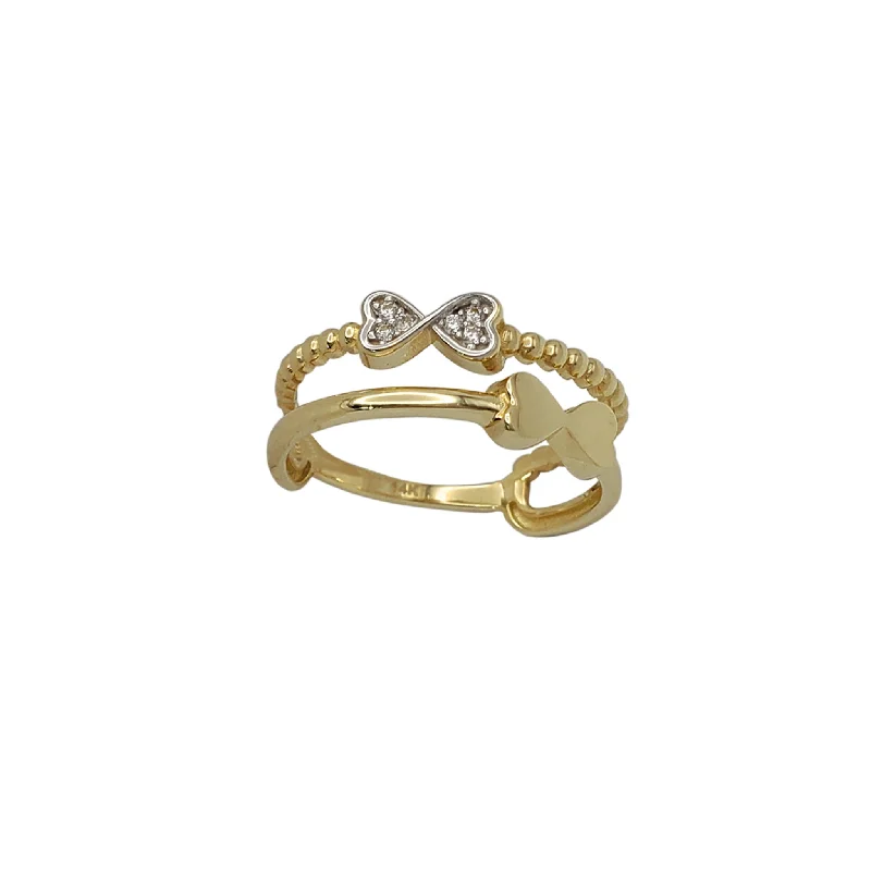 Trendy Men’s Ring with Gemstone Inlay-Zirconia Heart Bowtie Double Stack Ring (14K)