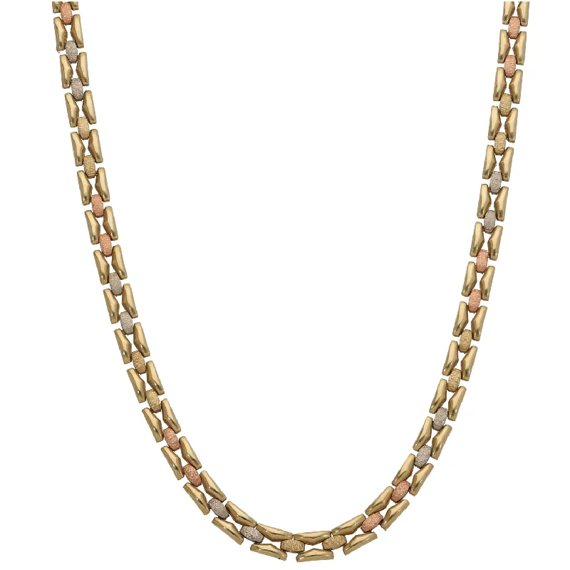 Gold and Diamond Necklace for Special Events-9ct Tri-Colour Gold Fancy Necklace 16"