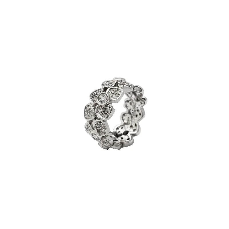 Personalized Family Ring with Names and Stones-Cubic Zirconia Flower Eternity Band Ring (Silver)