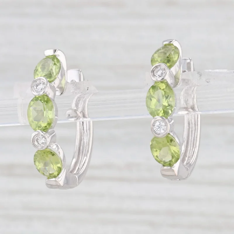 Chunky Gold Earrings-New 2.30ctw Peridot Diamond Hoop Earrings 14k White Gold Hinged Snap Top Hoops