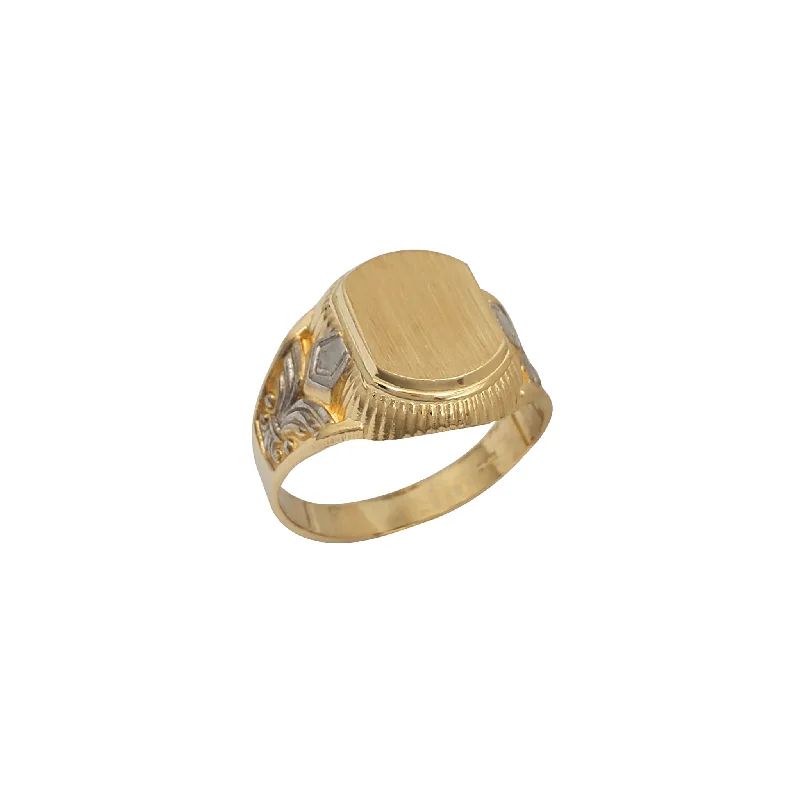 Personalized Custom Ring with Heart Charm-Brushed-Finish Two-Tone Filigree Men's Ring (14K)