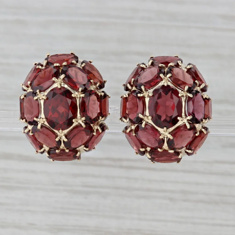 Large Gold Drop Earrings-28.20ctw Garnet Cluster Earrings Yellow Gold Pierced Omega Backs