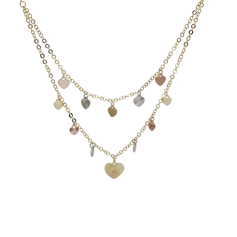 Silver Necklace with Birthstone Pendant-Heart Tricolor Dangling Necklace (14K)