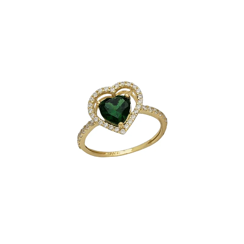 Classic Solitaire Ring with Oval Diamond for Engagement-Zirconia Green-Heart Ring (14K)