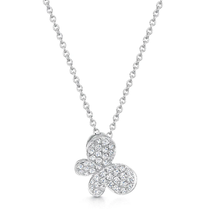 Customizable Silver Pendant Necklace for Girls-18ct White Gold Diamond Pave Set Side Butterfly Pendant