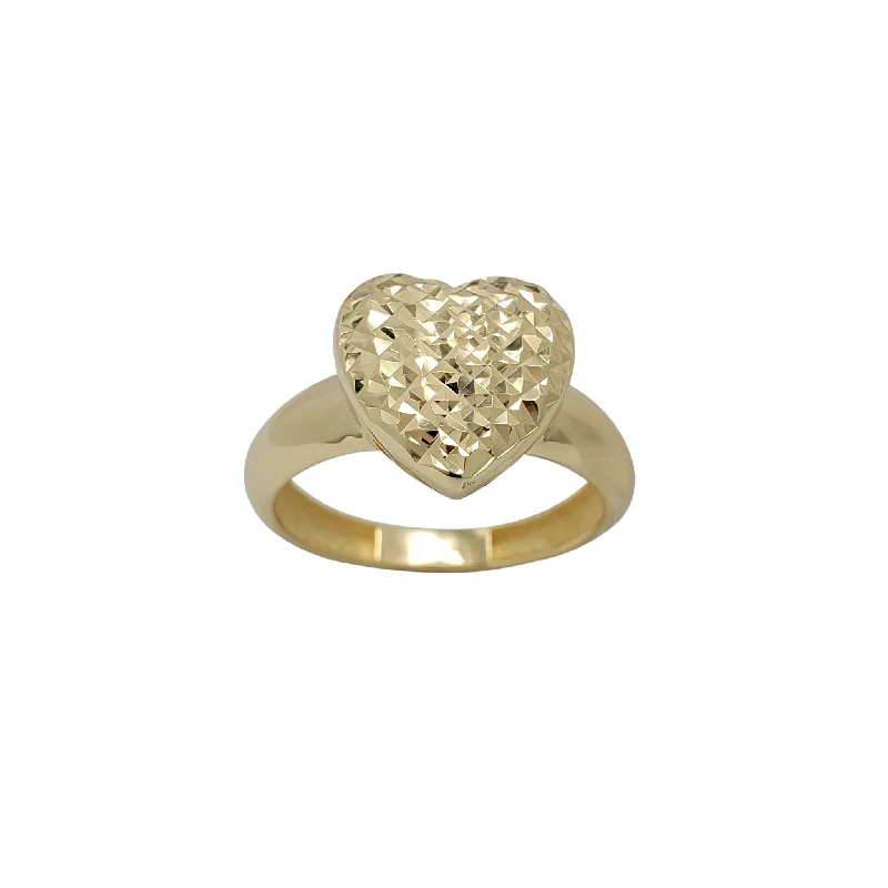 Designer Gold Ring with Oval Diamond-Faceted Puffy Heart Solitaire Ring (14K)