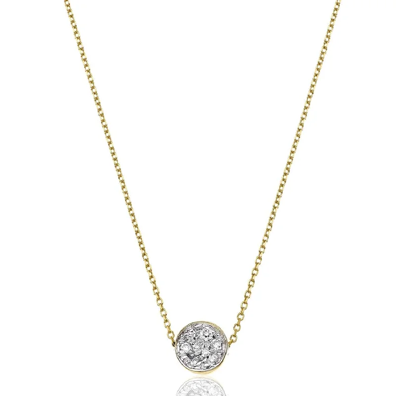 Fine Silver Necklace for Special Events-Armillas Glow 18ct Yellow Gold Flat Circle Diamond Pave Set Pendant