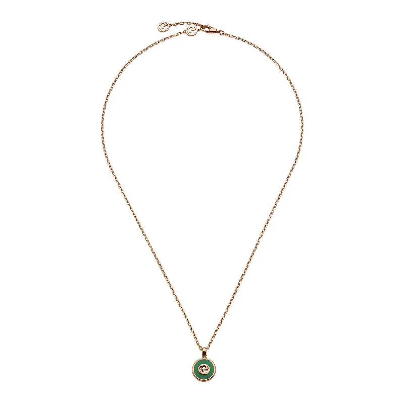 Elegant Long Necklace with Crystal Pendants-Gucci Interlocking  Interlocking 18ct Rose Gold Green Agate Necklace