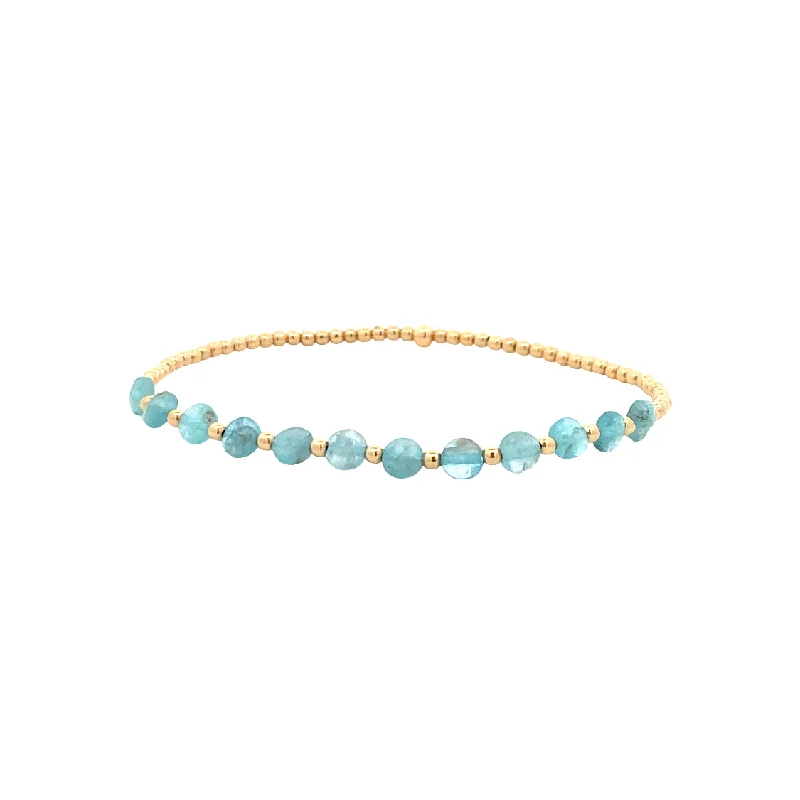 Personalized Silver Bracelet with Adjustable Clasp-2mm Apatite Coin Stretch Bracelet in Yellow Gold by Karen Lazar