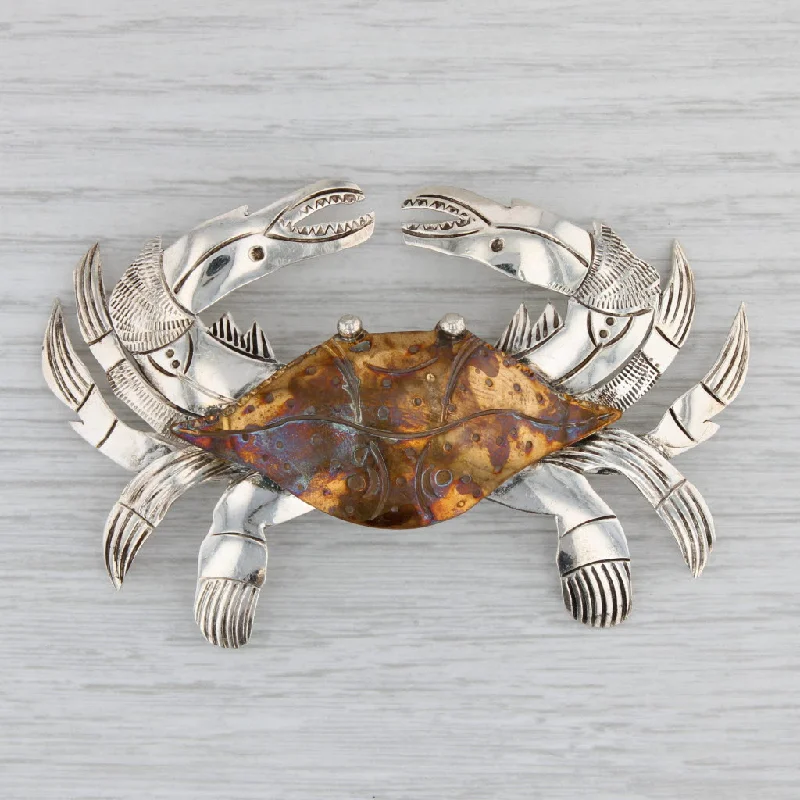 Beautiful Gold Brooch Pin-Large Crab Brooch Sterling Silver Brass Nautical Jewelry Pin Courtney Peterson