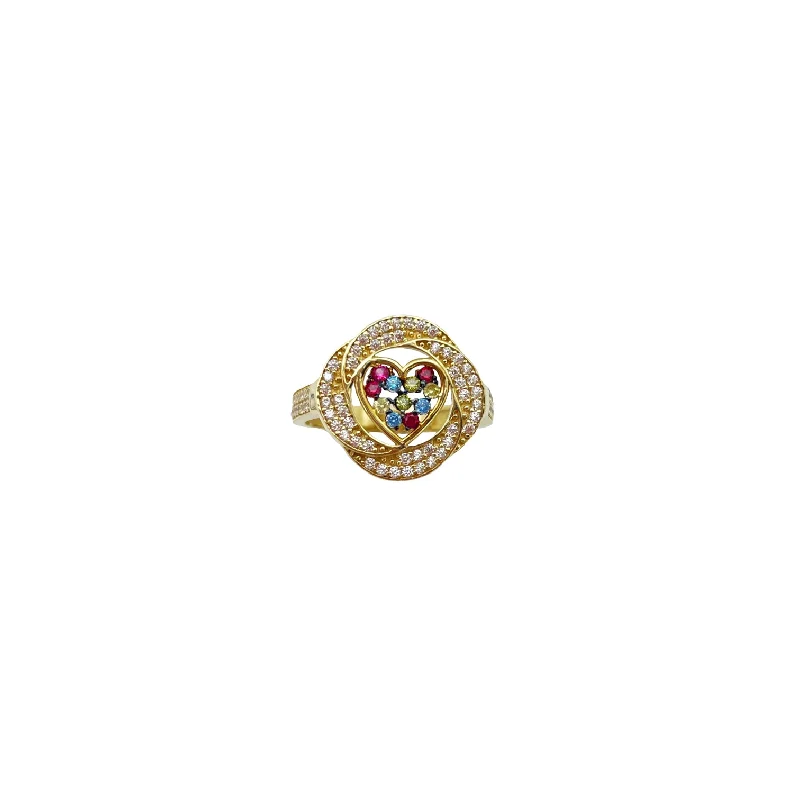 Trendy Silver Ring for Casual Everyday Wear-Rainbow Heart Ring (14K)