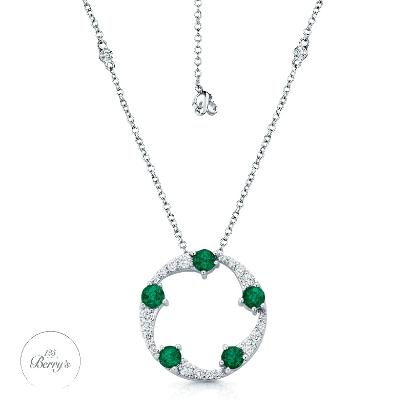 Classic Silver Necklace for Casual Look-OPEIA Collection 18ct White Gold Emerald And Diamond Fancy Large Circle Pendant With Chain