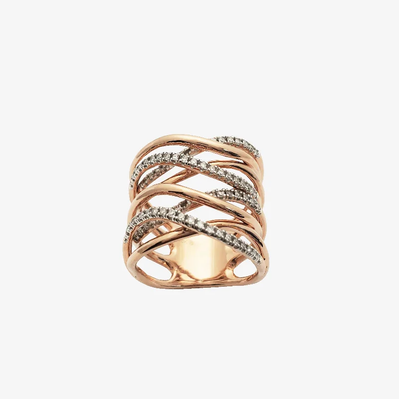 Designer Gold Ring for Fashion Lovers-Criss-Cross Cocktail Diamond Ring (10k)