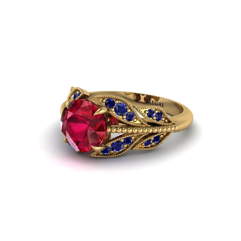 Elegant Sapphire Ring for Anniversary Gifts-Ruby Majestic Leaf Gold Engagement Ring - Makenna No. 70