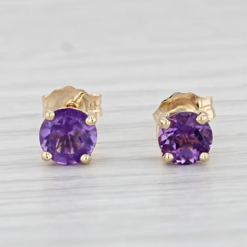 High-End Diamond Earrings-1ctw Round Amethyst Stud Earrings 14k Yellow Gold