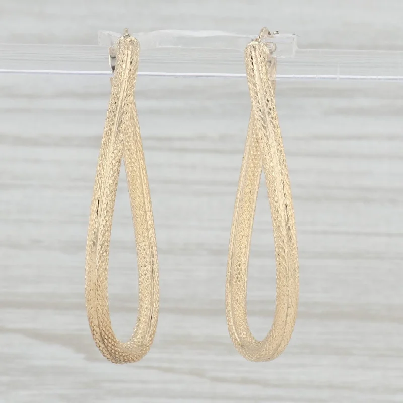 Unique Personalized Earrings for Girls-Rope Etched Oval Hoop Earrings 14k Yellow Gold Snap Top Hoops