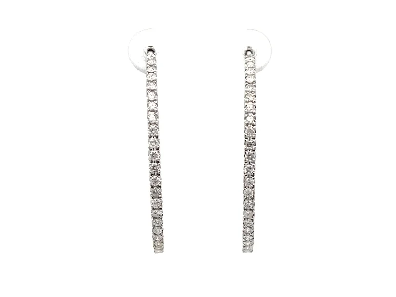 Fancy Wedding Earrings for Brides-Diamond Hoop Earrings 18K Solid White Gold