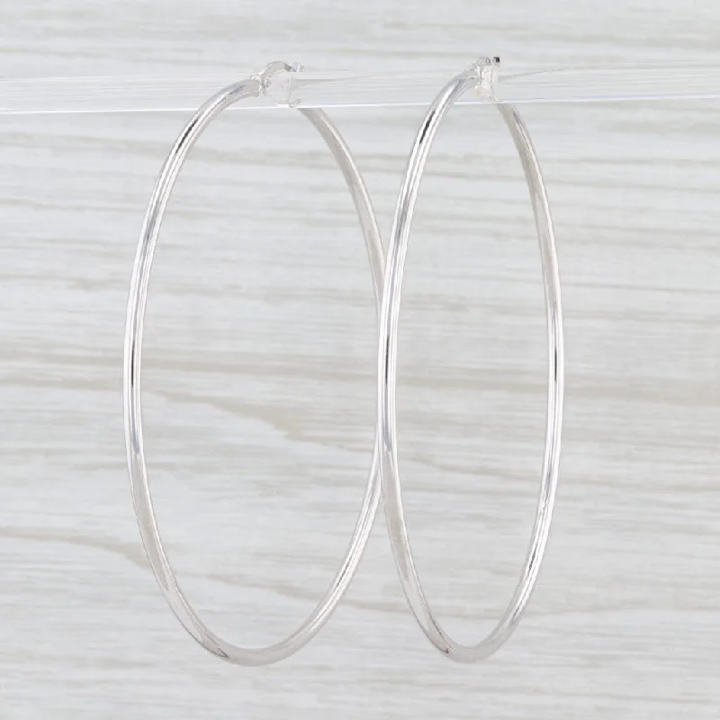 Gold Earrings for Special Occasions-New Round Hoop Earrings 14k White Gold Snap Top Pierced Hoops 65mm x 2mm