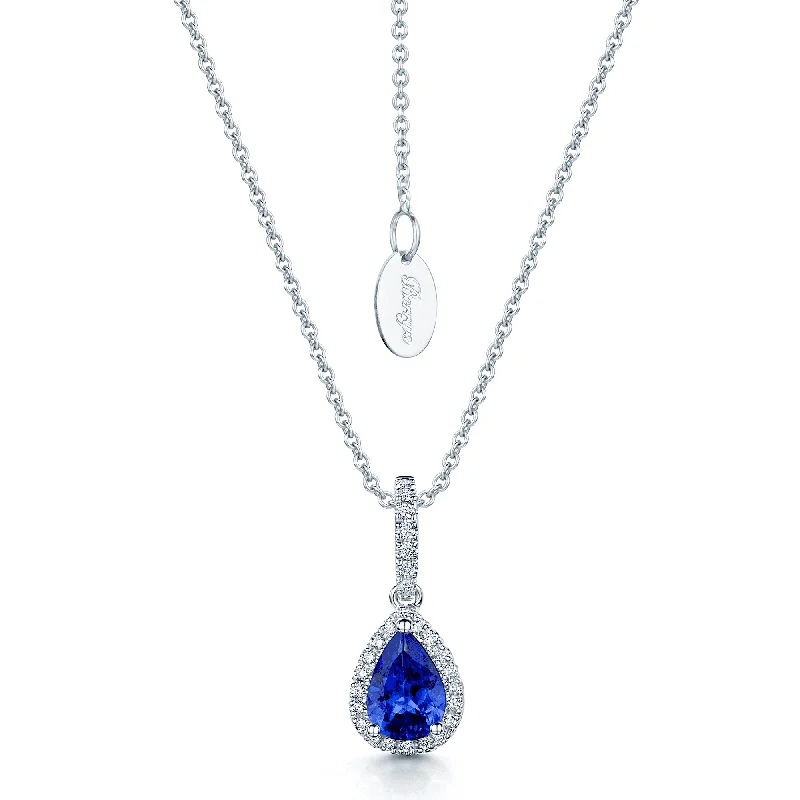 Designer Gold Necklace with Diamonds-18ct White Gold Pear Shape Tanzanite And Diamond Pendant