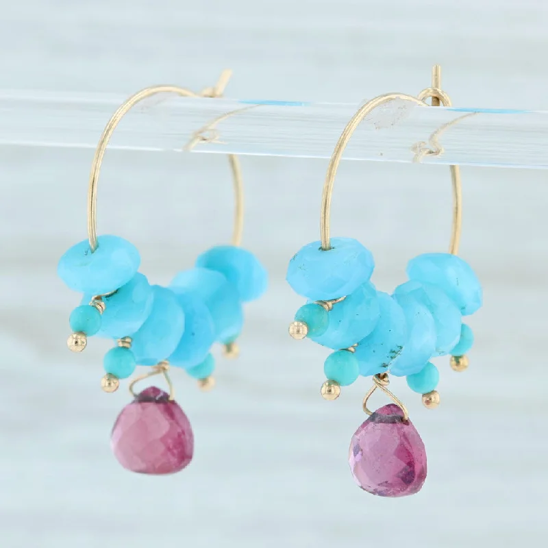 Statement Earrings for Bridesmaids-Tourmaline Briolette Glass Turquoise Hoop Earrings 14k Yellow Gold Nordstrom