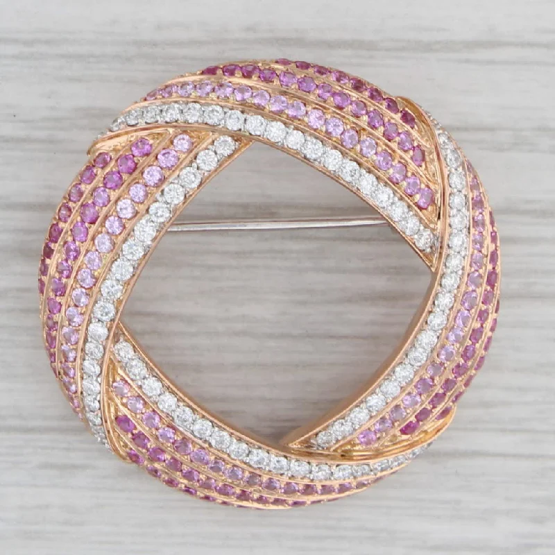 Brooch For Spring Outfits-Kurt Wayne 2.48 Diamond Pink Sapphire Circle Brooch 18k Rose Gold Wreath Pin