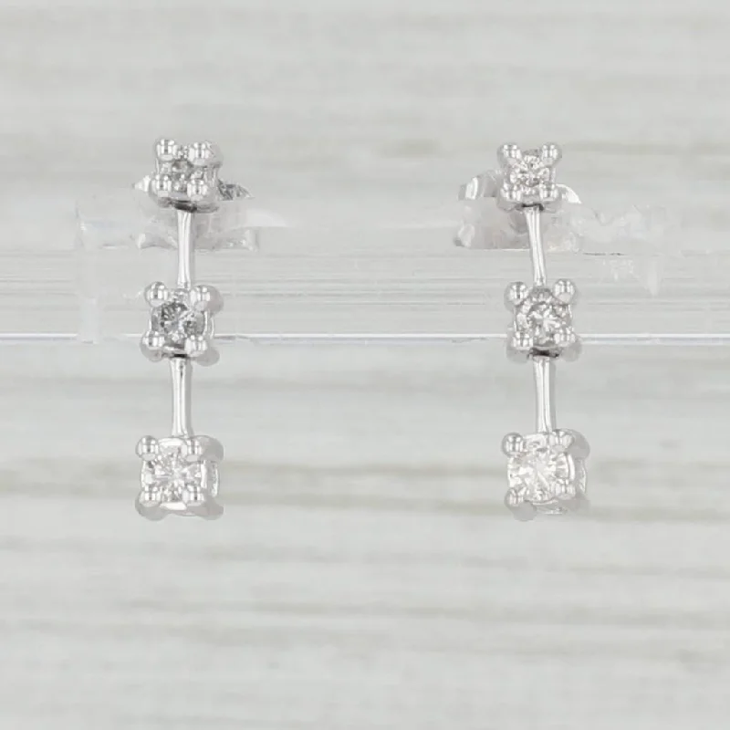 Wedding Earrings with Pearls and Diamonds-0.21ctw Diamond Journey 3-Stone Earrings 14k White Gold Pierced Drops