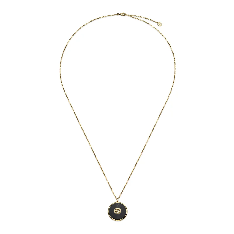 Simple Gold Necklace with Small Pendant-Gucci Interlocking 18ct Yellow Gold Black Onyx Necklace