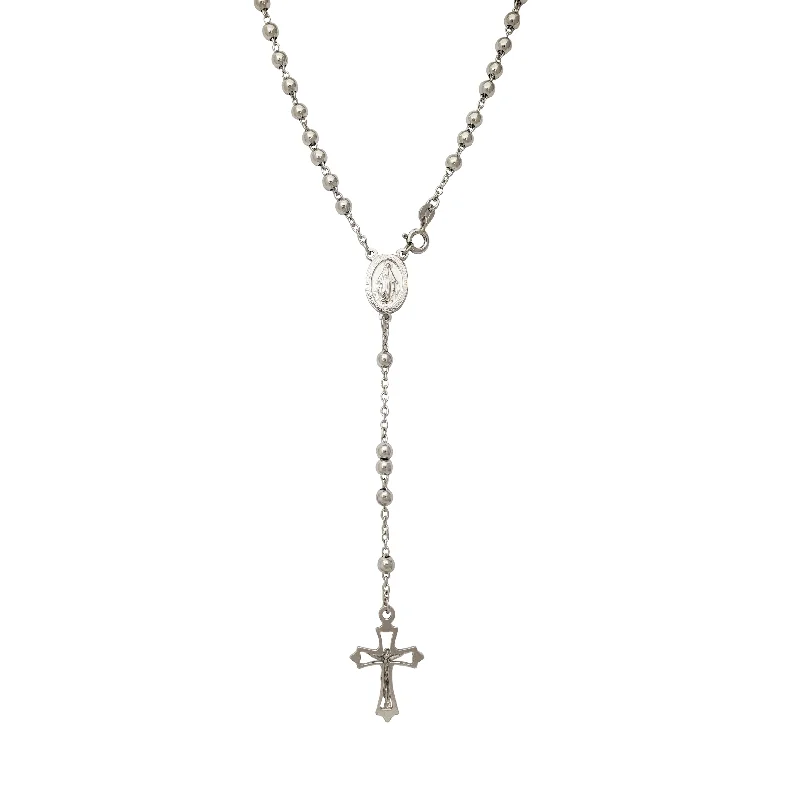 Large Pendant Necklace with Silver Chain-Glossy Virgin Mary Crucifix Rosary Necklace (Silver)