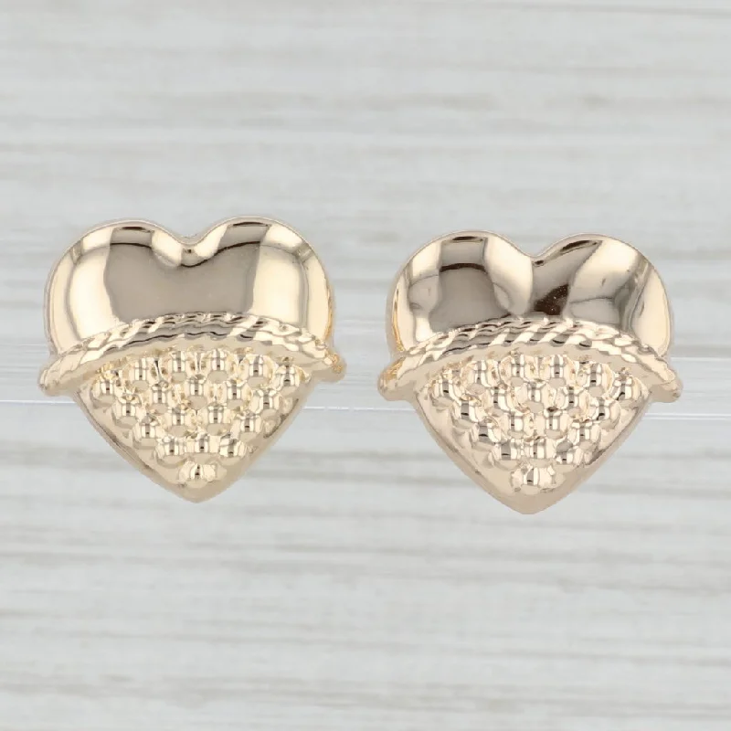 Unique Silver Earrings for Fashion-Heart Stud Earrings 14k Yellow Gold Light Weight Pierced Studs