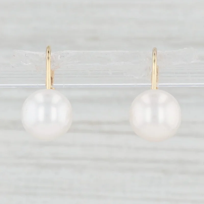 Custom Pearl Earrings-Freshwater Cultured Pearl Drop Earrings 14k Yellow Gold Pierced Leverbacks