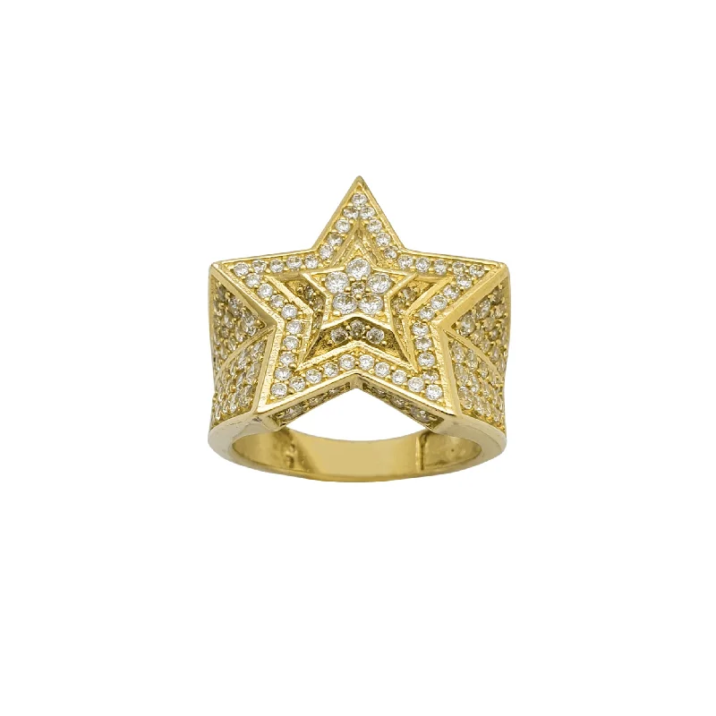 Customizable Titanium Ring for Men with Personalization-Zirconia Double Star Ring (14K)