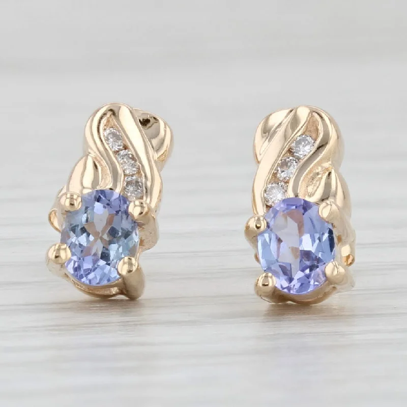 Unique Vintage Earrings-0.75ctw Tanzanite Diamond Stud Earrings 14k Yellow Gold