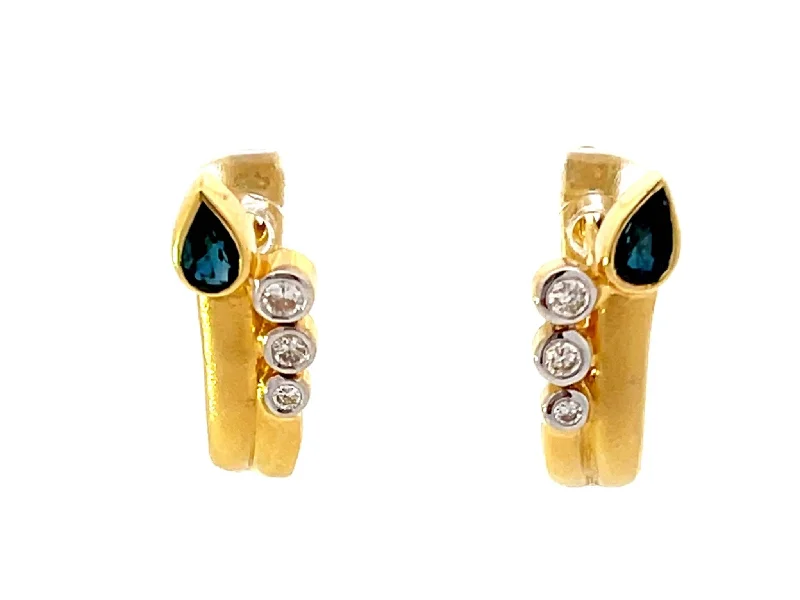 Crystal Earrings for Special Events-Satin Finish Sapphire and Diamond Earrings 18K Yellow Gold