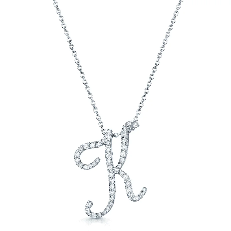 Elegant Gemstone Necklace with Silver Chain-18ct White Gold Diamond Initial "K" Pendant