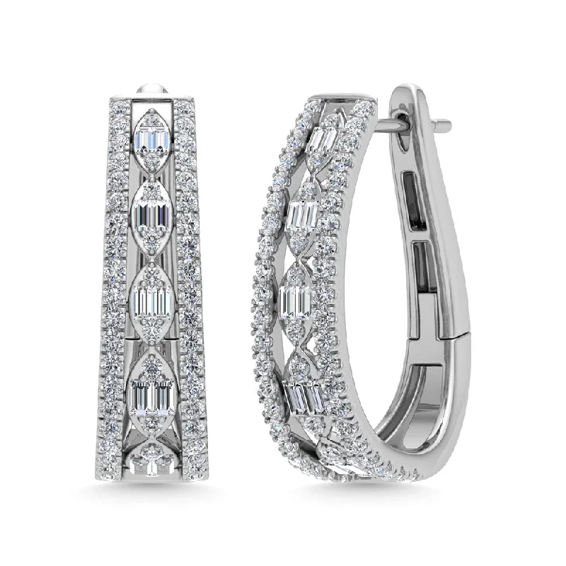 Elegant Silver Chandelier Earrings-Diamond 1 Ct.Tw. Hoop Earrings in 14K White Gold