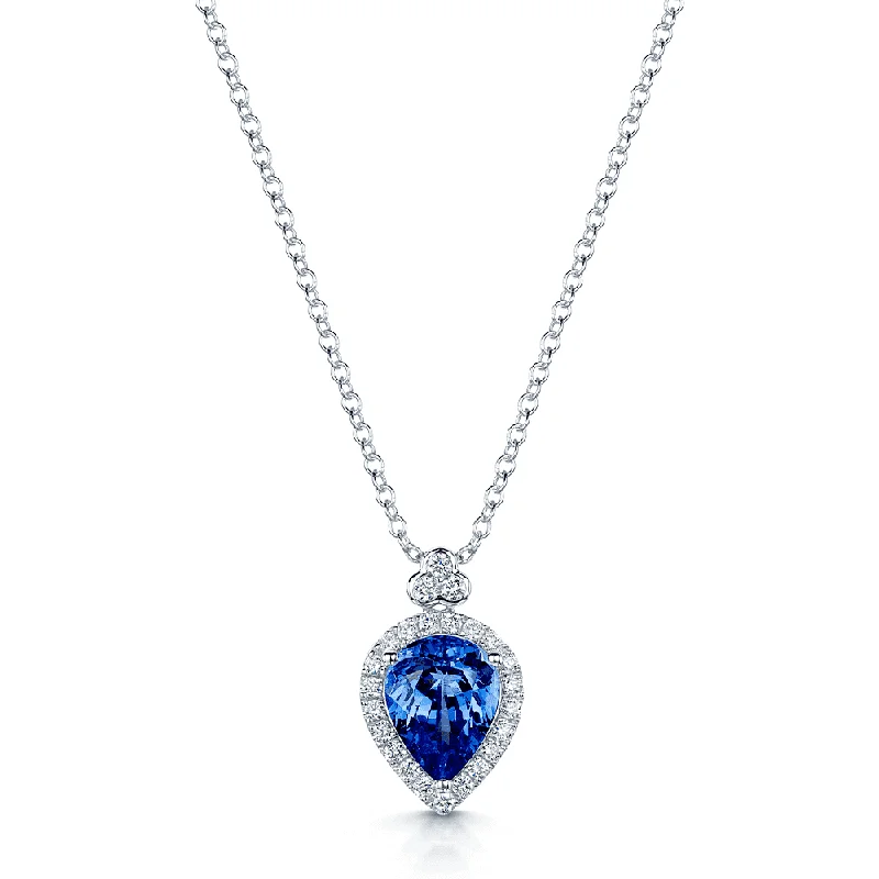 Long Pearl Necklace for Weddings-18ct White Gold Pear Shaped Tanzanite Pendant With Diamond Surround And Bale