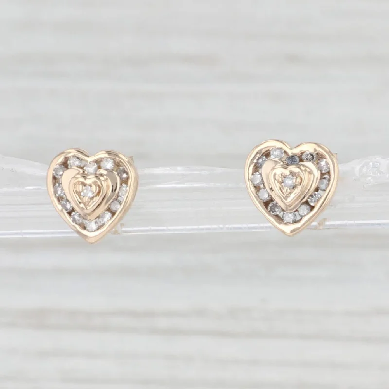 Modern Silver Hoop Earrings-0.12ctw Diamond Heart Stud Earrings 10k Yellow Gold