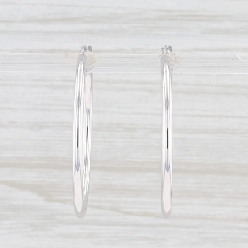 Handmade Pearl Drop Earrings-New Round Hoop Earrings 14k White Gold Snap Top Pierced Hoops 35mm X 2mm