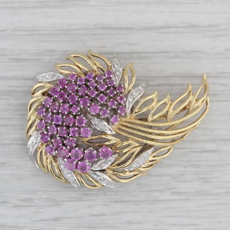 Brooch With Unique Stones-2.54ctw Pink Sapphire Diamond Brooch 18k Yellow Gold Statement Pin