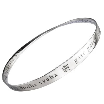 Simple Silver Bracelet with Heart and Star Pendants-Heart Sutra Mantra Sterling Silver Bracelet