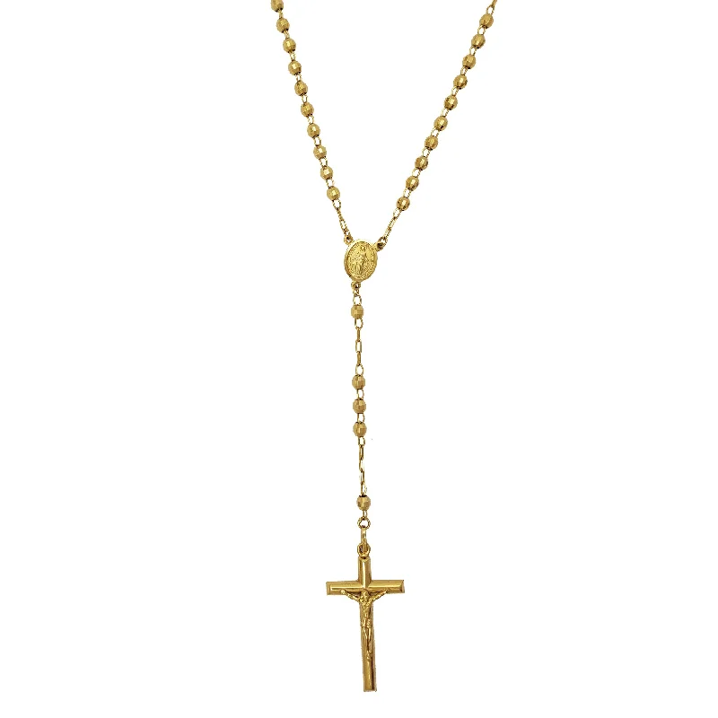 Luxury Pearl Necklace for Bridesmaids-[Disco-Cut] Crucifix Rosary Necklace (14K)