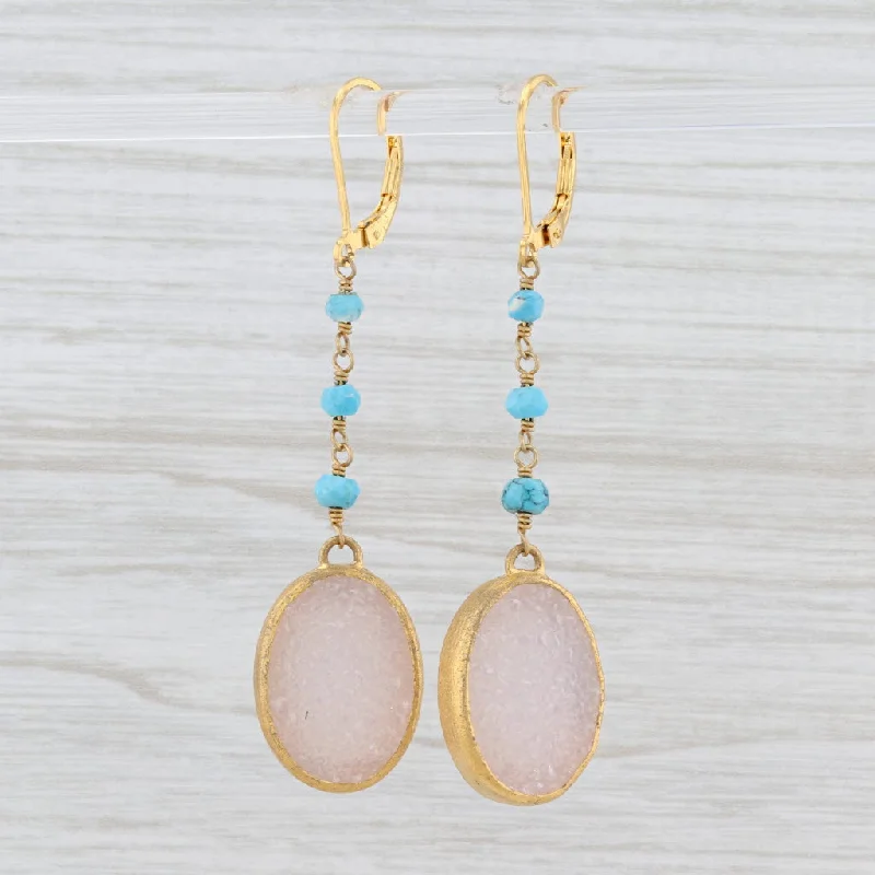 High-End Diamond Earrings-New Nina Nguyen Pink Druzy Quartz Turquoise Earrings Sterling Gold Vermeil